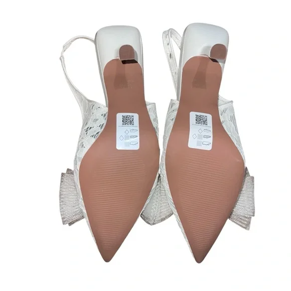 ASOS DESIGN Sunrise Bow Slingback Mid Heel Shoes – Size 11 Ivory Lace - Picture 4 of 16